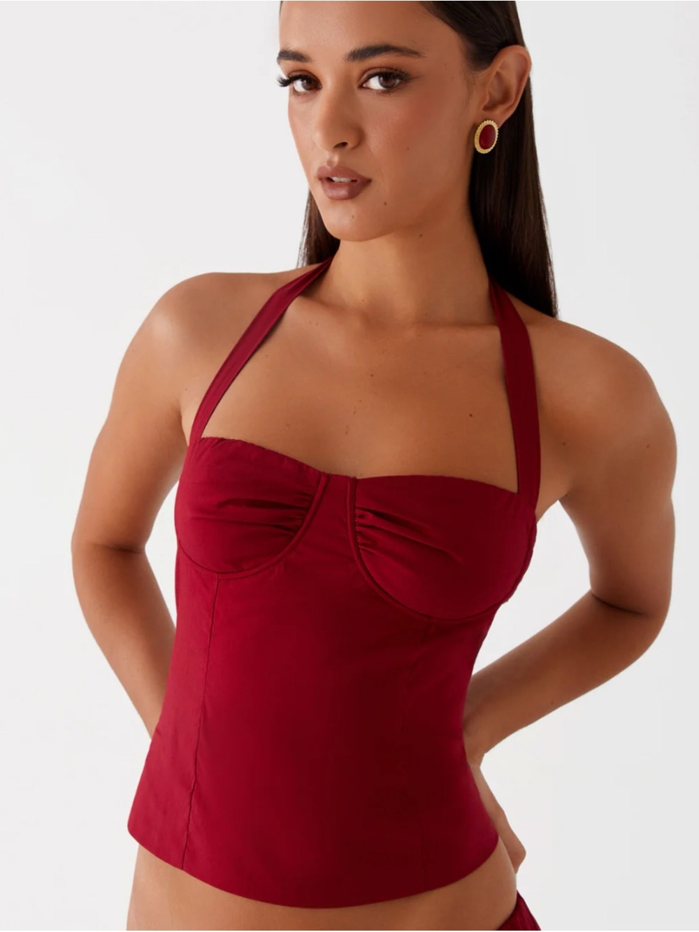 NWT Peppermayo Cheryl Bustier Halter Top
Open Back Top in Cherry Red Sexy Sz 8